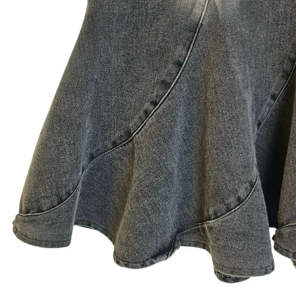 Vintage Y2K Black Faded Denim Jean Mermaid Flared Long Maxi Skirt